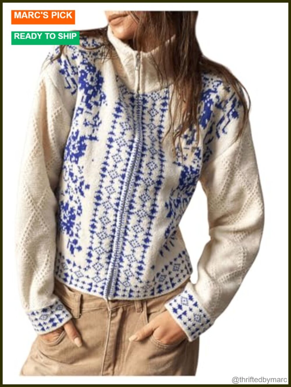 Women's Floral Embroidered Boho Zip Up Cardigan Sweater